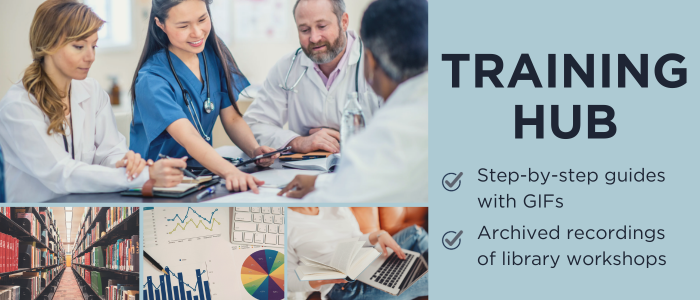 Training Hub. Step-by-step guides with GIFs and archived recordings of library workshops