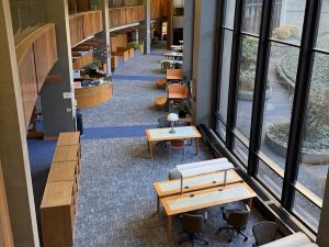 Carpet2 Far view of new carpet on main level of library