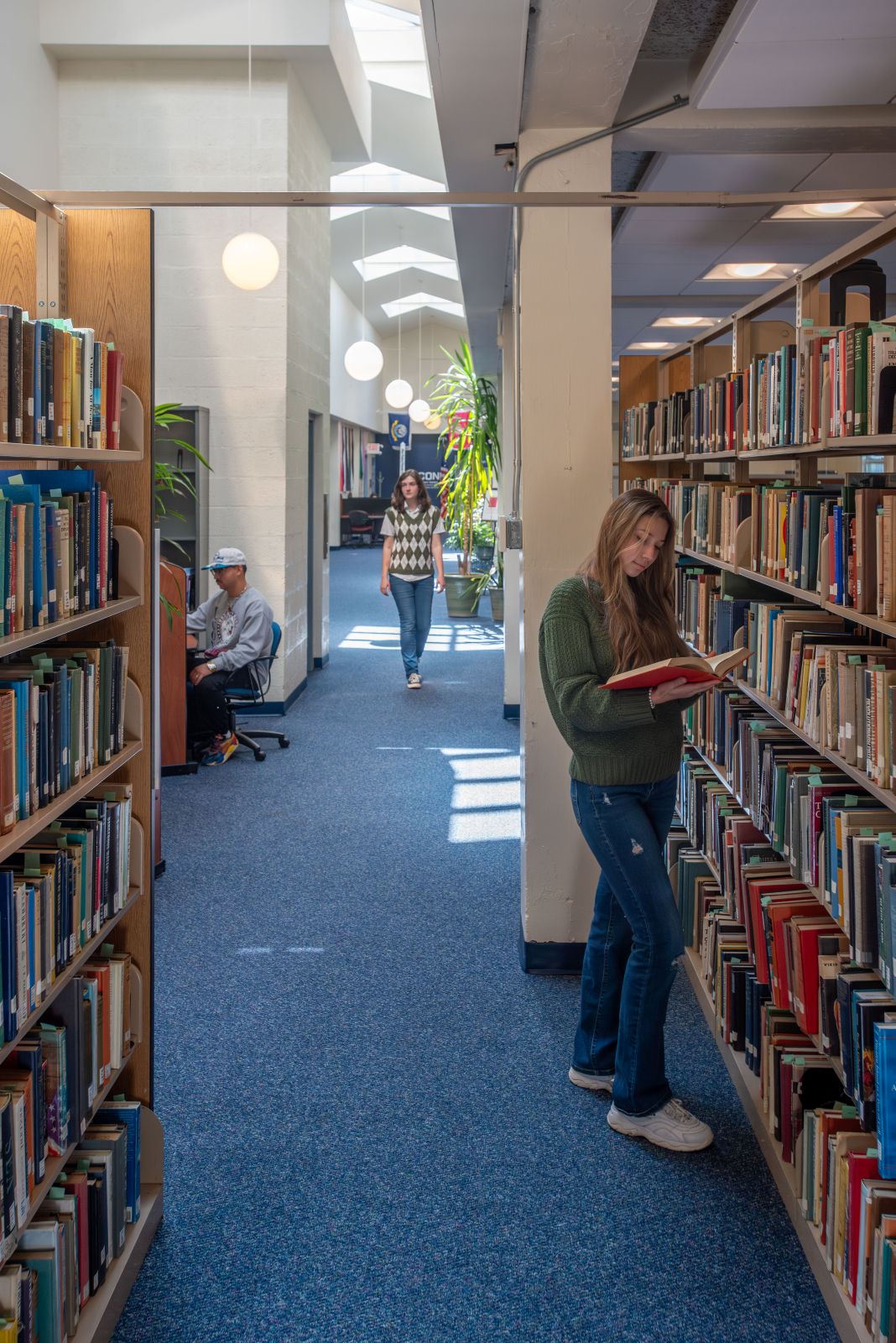 Study space and books at the Avery Point Library, UConn